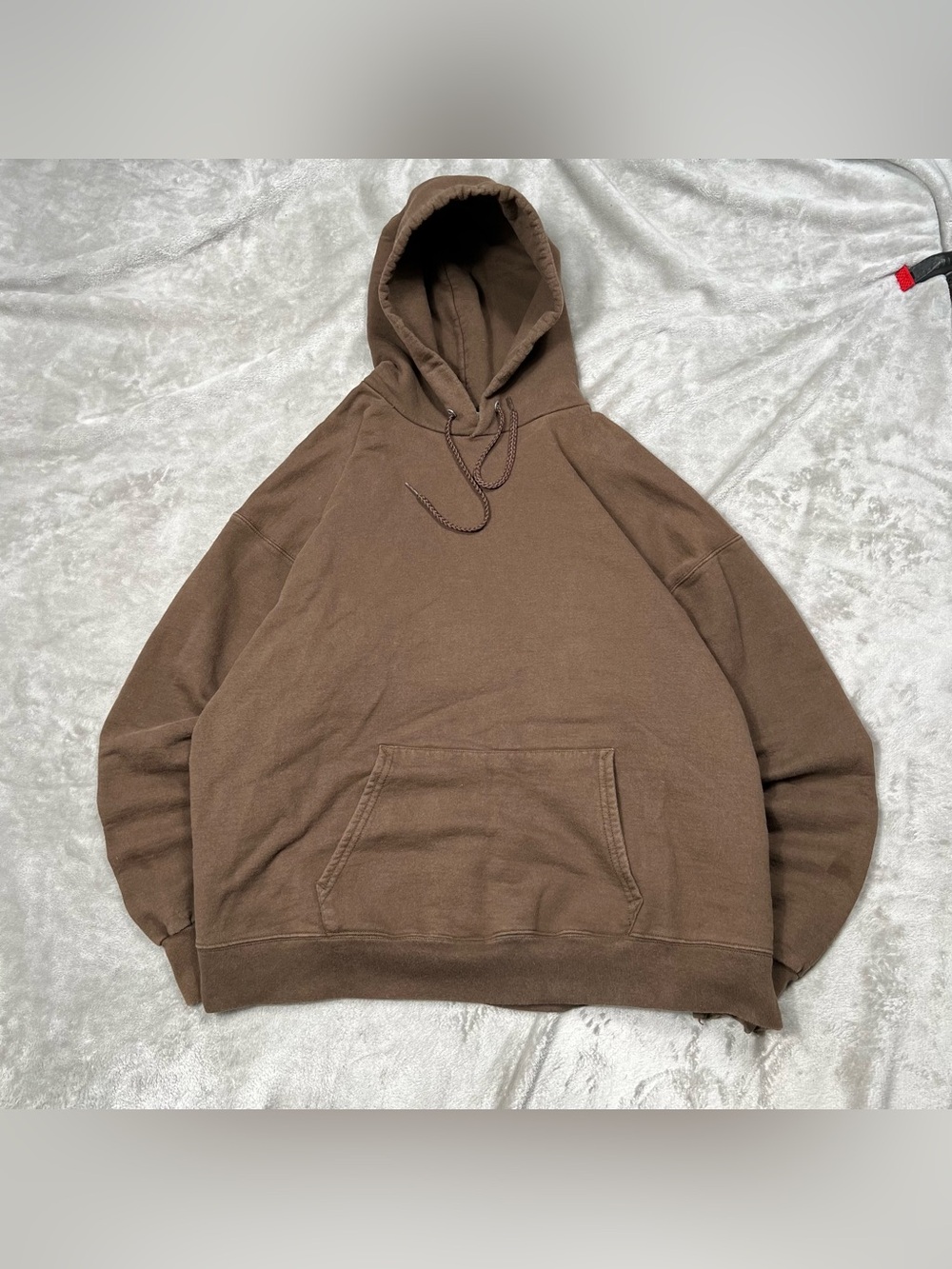 Vintage Blank Mocha Brown Cotton Hoodie Men L Boxy Sweatshirt Pullover 90s Hanes